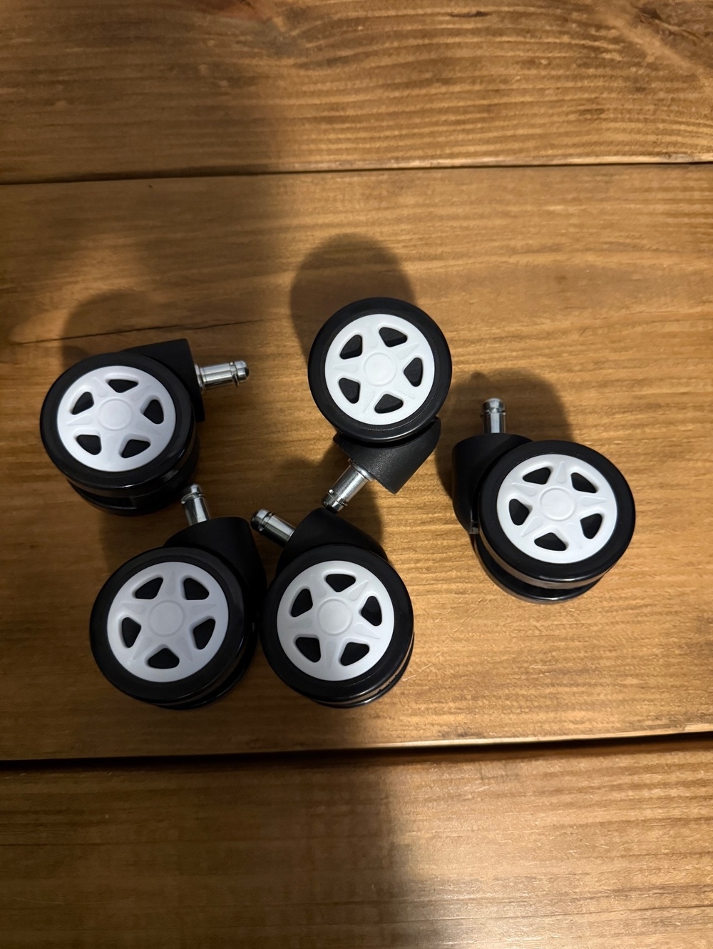 Set of 5 Black and White Office Chair Replacement Wheels